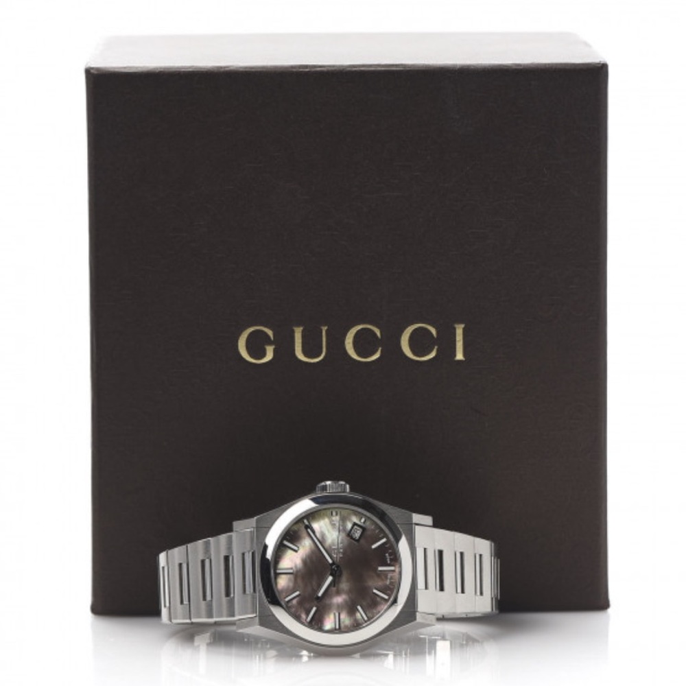 GUCCI Stainless Steel Black Mother of Pearl 115 Pantheon Quartz Watch - Picture 4 of 10
